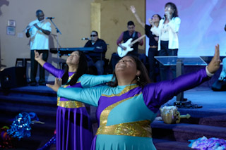 The congregation gathered in prayer